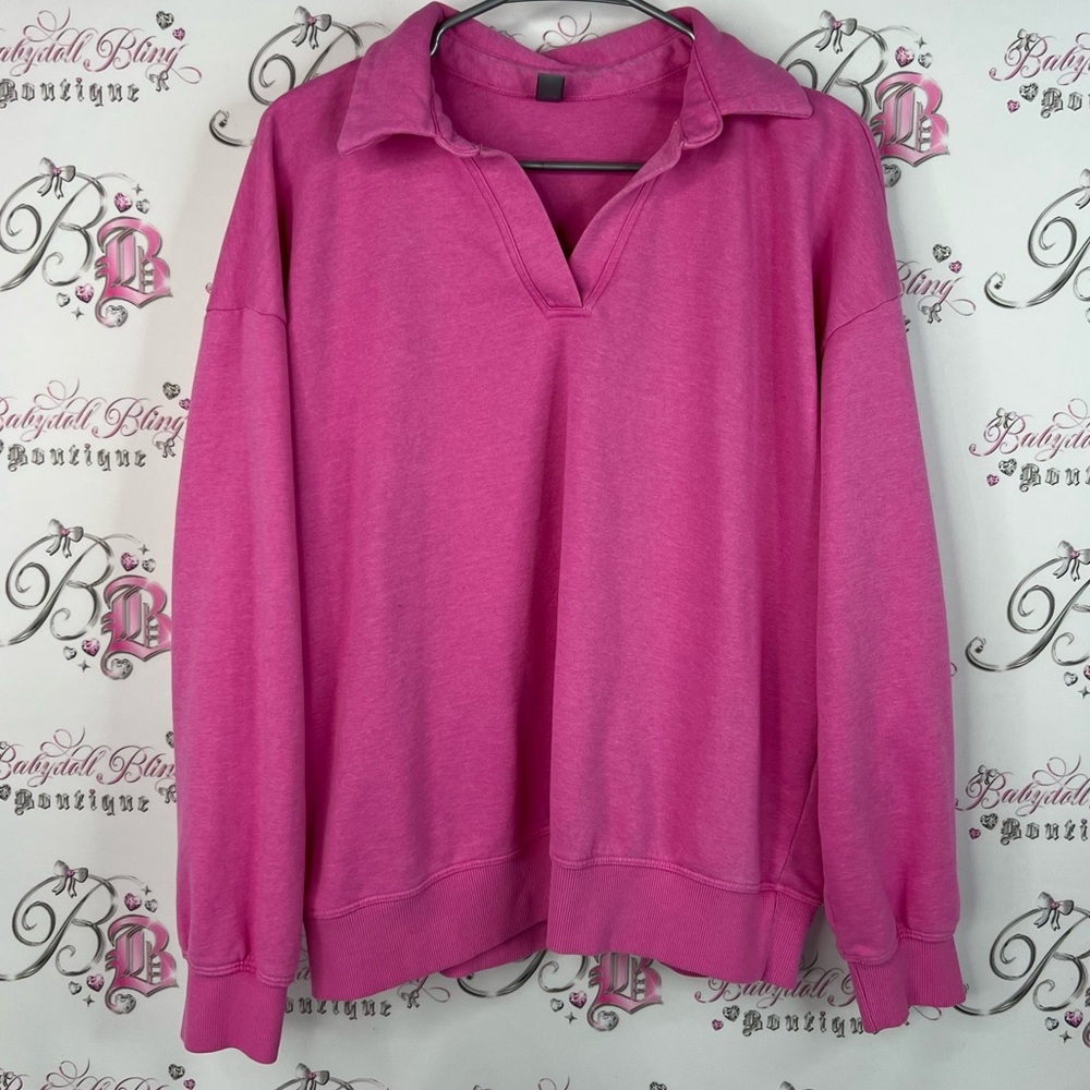 Joe Fresh sweater pull over collared bright pink comfy Active Fuchsia Top